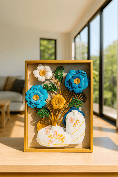 3D Metal Floral Vase Wall Art - Zambeel