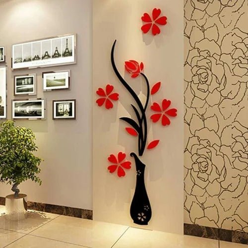 Acrylic 3D Vase plum wall stickers living room bedroom TV background decoration mm - Zambeel
