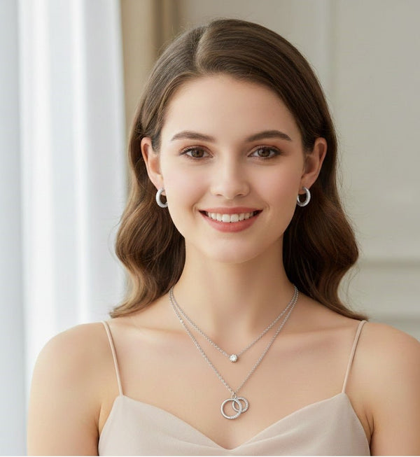 Double Ring Sparkle Pendant Set - Zambeel