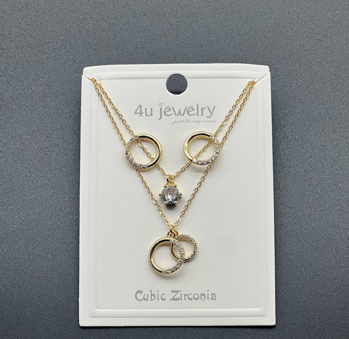Double Ring Sparkle Pendant Set - Zambeel