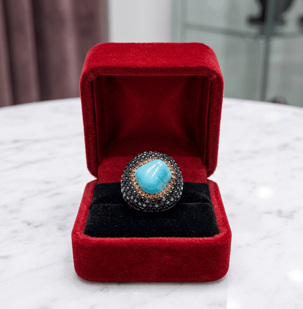 Turquoise Crystal Dome Statement Ring - Zambeel