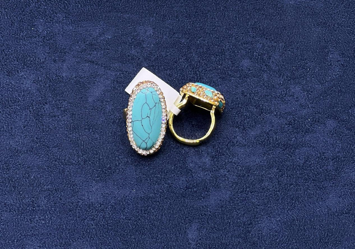 Turquoise Oval Crystal Statement Ring - Zambeel