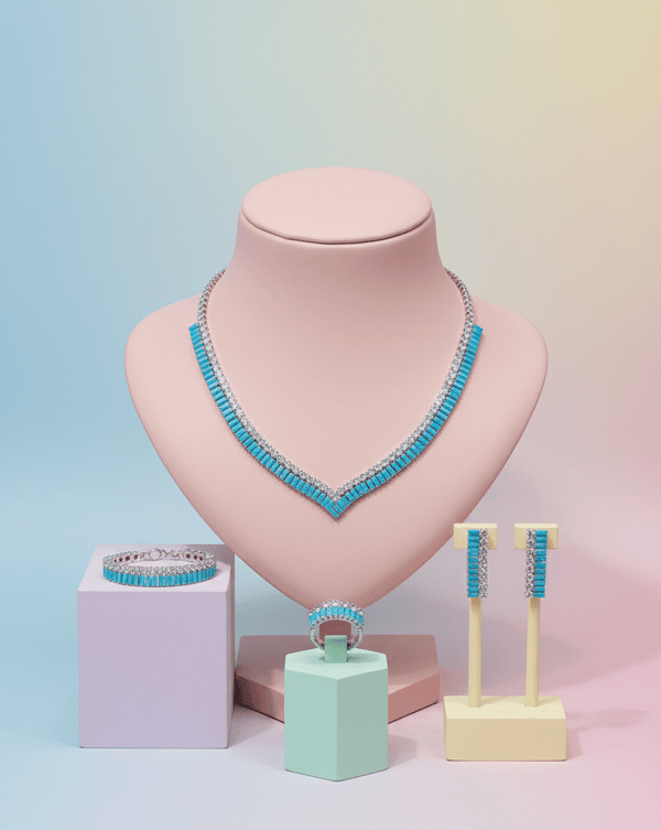Turquoise V - Cut Crystal Jewelry Set - Zambeel