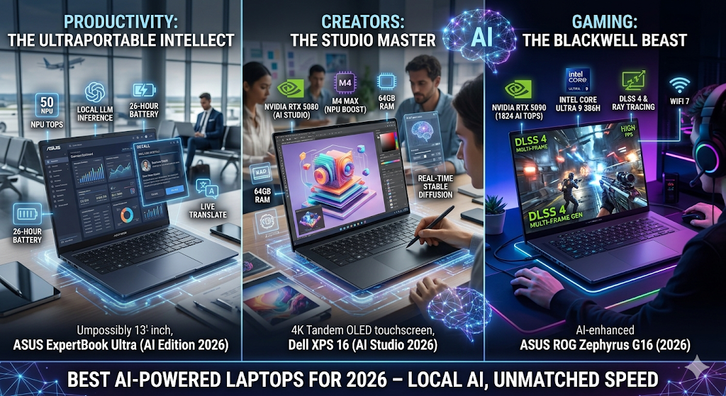 Top AI Laptops 2026 – Best AI-Powered Laptops for Productivity, Gaming & Creators